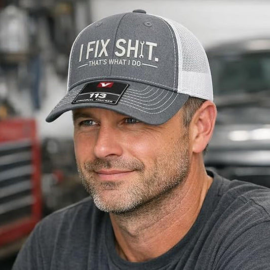 🧢 50% OFF NOW! 🛠️ "I Fix Shit" Embroidered Trucker Hat – Funny Mechanic Design, Breathable Mesh
