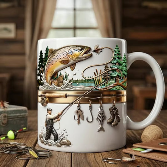 🎣Taza de café de cerámica con temática de pesca🎣