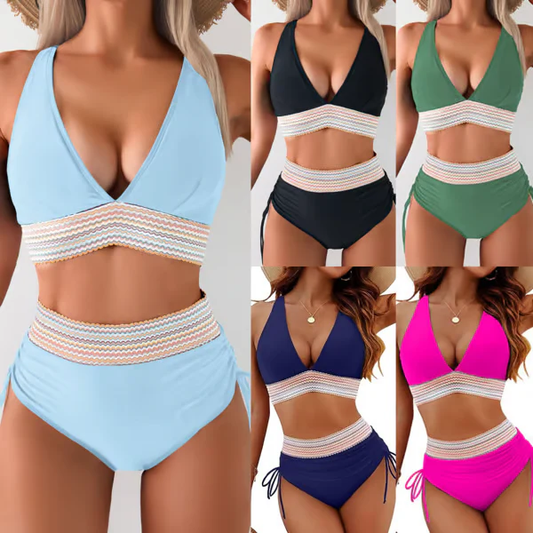 ✨👙 Conjuntos de bikini de talle alto con control de abdomen y bloques de color