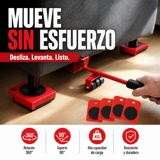 🛠️ 50% dto. Kit elevador y transportador de muebles pesados – incluye 1 elevador + 4 ruedas giratorias 360° con protección. ¡Mueve sofás, camas y armarios sin esfuerzo y sin ayuda! ✨💪