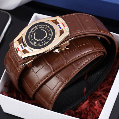 Men's PU Leather Business Belt with Automatic Buckle