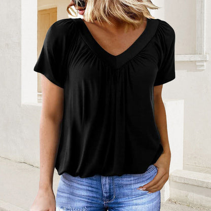 Camisetas casuales de verano para mujer Dokotoo de manga corta con cuello en V - Ajuste holgado y cómodo con fruncido.