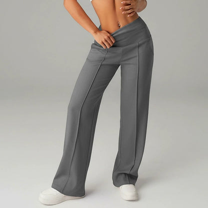 【Pantalones Holgados Cintura Alta】 Pantalones Rectos Versátiles para Mujer - Tejido Elástico Cómodo + Bolsillos Prácticos - Ideal para Trabajo, Paseos y Casa! ✨