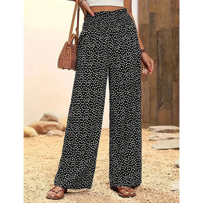 👖 ¡50% DE DESCUENTO AHORA! 🌸 Pantalones de mujer de talle alto fruncido y pierna ancha – Cintura elástica, corte fluido y ligeros 🌿
