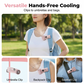 🔥Ventilador portátil con clip y pantalla LED.🌬️ Ligero y con un potente flujo de aire, la pantalla LED muestra claramente el nivel de batería. Engánchalo donde quieras y mantente fresco todo el día. ¡Súper práctico!