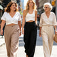 Pantalones casuales de mujer de talle alto y pierna ancha