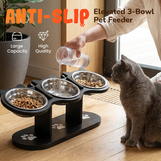 ⏰🔥 ¡Oferta Especial 50% OFF! 🐾 Comedero Elevado Antideslizante – 3 Cuencos para Alimentar a tus Mascotas con Comodidad ✨🍖