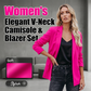 Conjunto elegante de camisola con escote en V y blazer para mujer