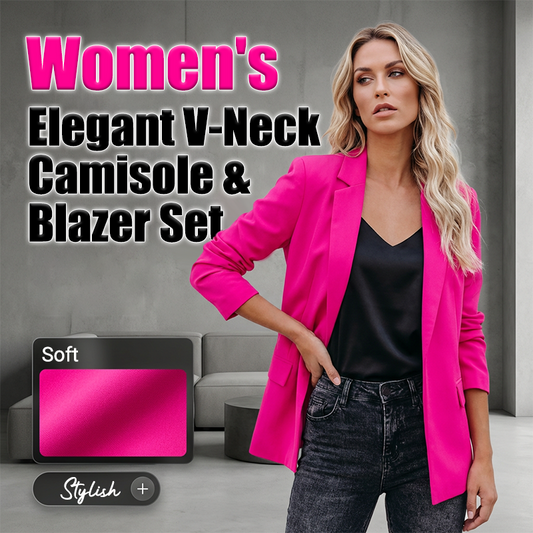 Conjunto elegante de camisola con escote en V y blazer para mujer