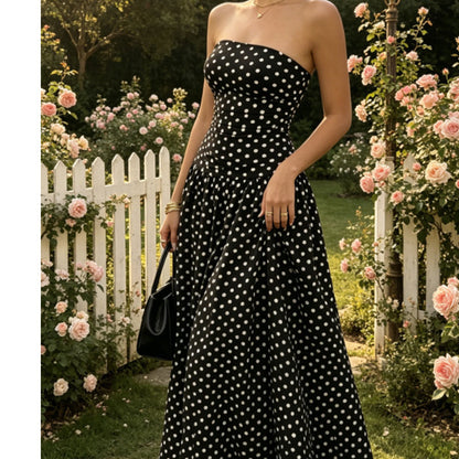 ✨ Vestido palabra de honor de lunares para mujer: ¡un imprescindible elegante para las vacaciones! ✨