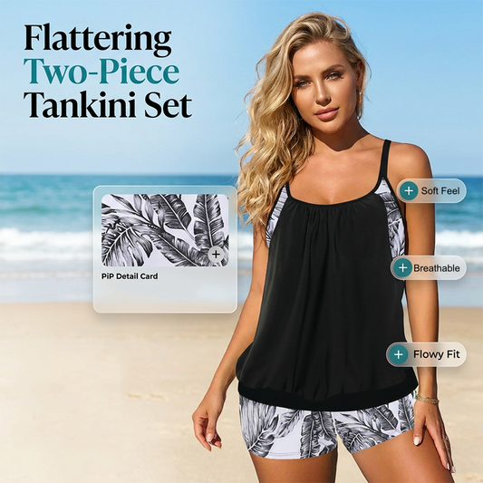 Tankini de dos piezas tipo blusón con shorts para mujer