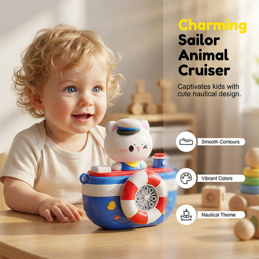 Máquina de burbujas con forma de barco de animales marineros