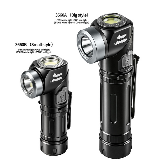 Linterna frontal LED giratoria de 90°