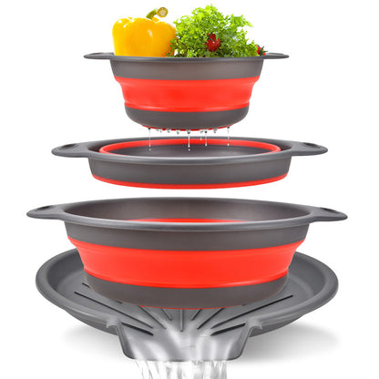 🥗✨ Set de 3 Coladores Plegables con Base – Escurre Frutas, Pastas y Verduras Ocupando Casi Nada al Guardar 🧺💧