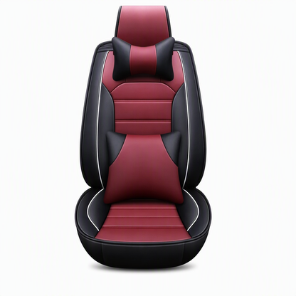 Asiento de coche de cuero de cobertura completa universal cubre todas las estaciones protectores de cojines con diseño de raya horizontal de bloque de color para coches de 5 asientos