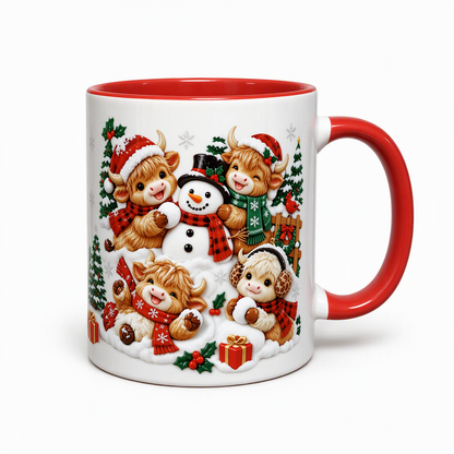🎅 ¡Oferta de regalos navideños: 50 % de descuento! ✨ Taza de cerámica festiva con diseño de vaca de las Tierras Altas y muñeco de nieve