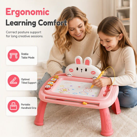 🎨 ¡50 % de descuento! ✨ Pizarra magnética infantil con patas desmontables · Incluye lápiz y 4 sellos